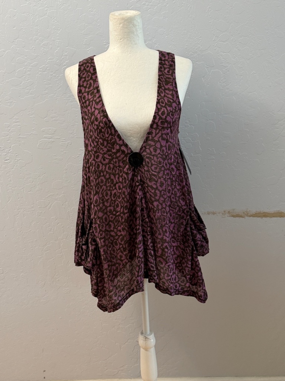 Purple Leopard Print V-Neck Sleeveless Tunic